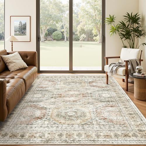 Soalmost 5x7 Area Rugs Brown/Pink Low Pile Washable Trendy Faded Style Rug by Soalmost