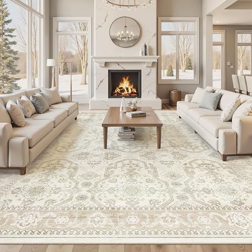 Soalmost 10x14 Area Rugs for Living Room Washable Rug Non-Slip Beige/Brown by Soalmost