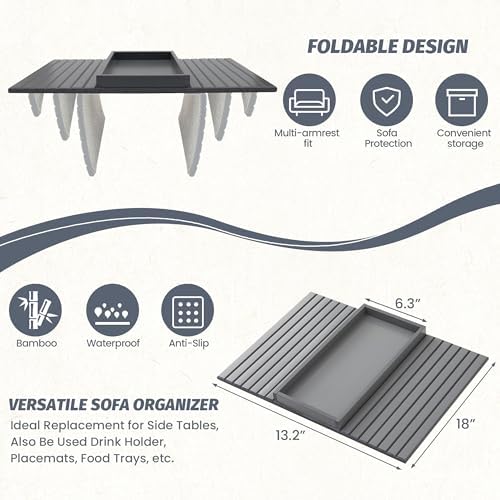 GEHE Bamboo Sofa Arm Tray, Foldable Couch Arm Tray Side Table, Anti-Falling Armrest Tables Cup Holder for Snacks, Drinks, Beers, Phone, Control, Flexible and Portable, Anti-Slip - Image 3