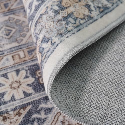 Ksrau 3x8 Runner Rug Washable Vintage: Non Slip Kitchen Runners Blue - Image 5