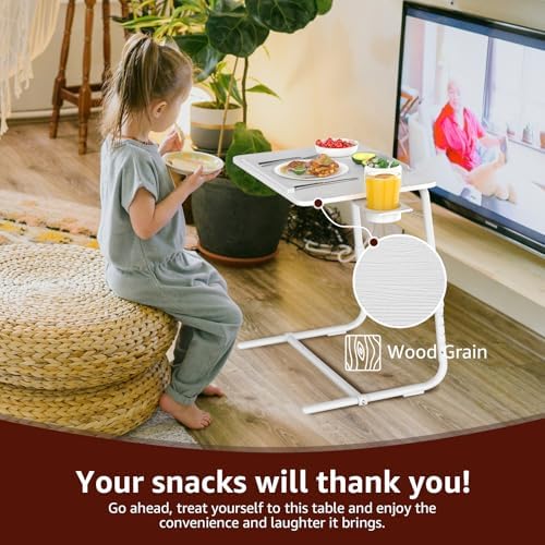TV Trays Set of 2 - Folding TV Tray Adjustable Dinner Trays for Eating On Couch Wooden Tables Mate Stand Foldable White Desk with Cup Holder Portable - Image 5