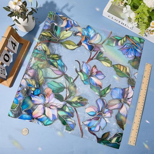 GORGECRAFT 39.4x17 Inch Rainbow Decorative Window Cling, 3D Flower Privacy Film, UV Protection, Non-Adhesive, Reusable - Image 3