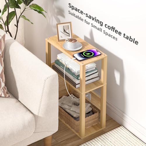 YUFAM 3-Tier Narrow Bedside Table with Charging Station, Skinny Nightstand - Image 6
