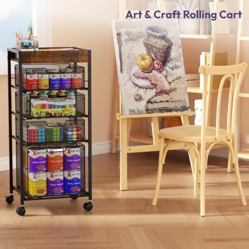 SWTYMIKI Rolling File Cart with Drawers - 5 Tier Art Craft Rolling Organizer Cart - Office Storage &Organization, Mobile Metal File Cabinet for Office and Home Espresso - Image 6