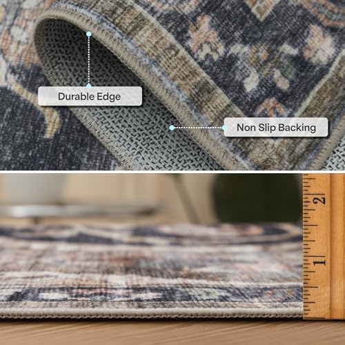 ReaLife Rugs Machine Washable Area Rug Runner - Living Room Bedroom Bathroom Kitchen Entryway Office - Padded Low Pile Stain Resistant Premium - Boho Farmhouse Vintage - Joy - Brown Beige 3' x 5' - Image 5