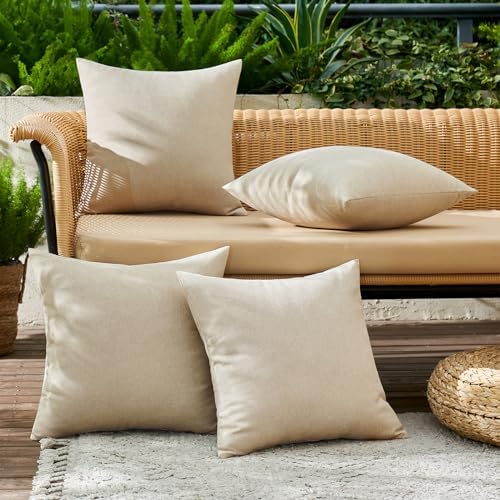 MIULEE Pack of 4 Decorative Outdoor Throw Pillow Covers Linen Waterproof Pillow Covers Summer Farmhouse Cushion Cases for Patio Garden Tent Balcony Couch Sofa 16x16 Inch Beige - Image 3