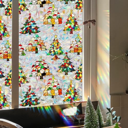 Christmas Window Privacy Film Cartoon Cute Animal Window Clings Decoration Privacy Stained Christmas Tree Glass Stickers for Winter and Christmas Party Glass Decor Supplies 17x 39.3 Inch by BHOOKA
