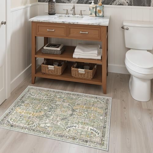 Madane Washable Area Rug 2x3 Small Entryway Rugs Non-Slip, Green/Gold - Image 5