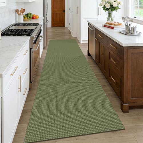 KOZYFLY Cotton Runners Rugs for Hallway 3x10, Wide Washable Runner Rug, Woven Non Slip Kitchen Runner, Braided Entryway Rug, Floor Carpet for Entry, Aisle, Hall, Olive Green/Earthy Green - Image 2