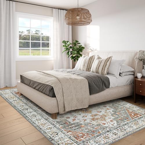 Moynesa Ultra-Thin Vintage Area Rug 6x9, Large Living Room Rugs for Bedroom Aesthetic, Washable Carpet for Under Dining Room Table, Oriental Medallion Printed Low Pile Mat for Office Playroom Dorm - Image 3