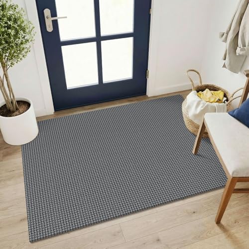 KOZYFLY Washable 3x4 Entry Area Rug, Braided Throw Rugs for Entryway, Non Slip Door Mat Indoor Outdoor Entrance, Front Porch Foyer Carpet for Kitchen, mudroom, Bathroom, Grey/Dark Grey by KOZYFLY