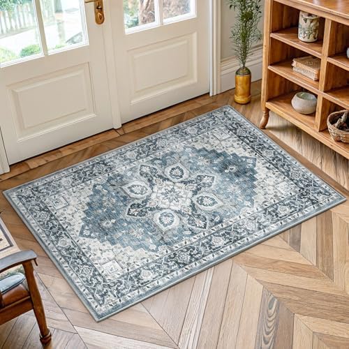 AMADA HOMEFURNISHING 2x4 Washable Area Rug, Low-Profile Entryway Rug with Non-Slip Backing & Durable Edge Binding, Vintage Rug Pattern, Small Rugs for Entryway, Kitchen & Living Room by AMADAHOMEFURNISHING