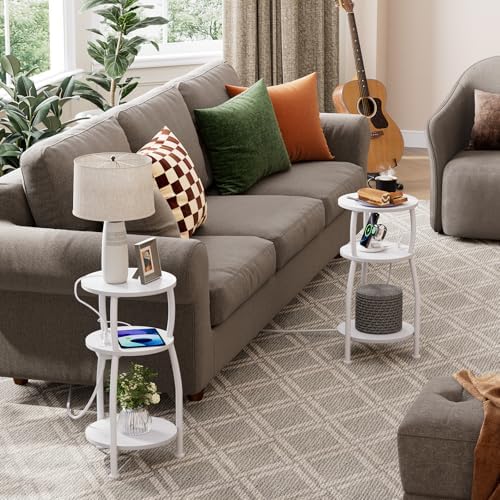 Round Side Table with Charging Station, Small Spaces Nightstand - Image 6