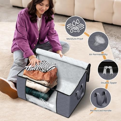 Large Storage Bags, 6 Pack Clothes Storage Bins Foldable Closet Organizers Storage Containers with Reinforced Handle for Clothing, Blanket, Comforters, Bed Sheets, Pillows and Toys (Gray) - Image 6