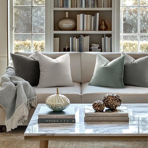 MIULEE Velvet Throw Pillow Covers 18x18 Inch Pack of 2 Greyish White - Image 2