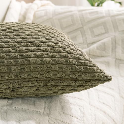 Set of 4 Olive Green Decorative Throw Pillow Covers 16x16 Inch Corduroy Pillow Covers for Bed Couch Sofa Living Room Soft Square Cushion Cases - Image 7