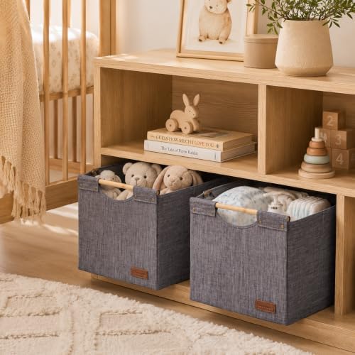 KAKAMAY Fabric Cube Storage Bin, Fits Kallax Shelf 13x15x13 2PK Dark Grey - Image 2