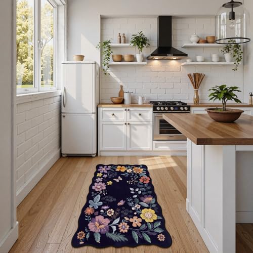 Lahome Floral Washable Entryway Rug, 2X3 Purple Kitchen Rugs Non Slip Small - Image 2