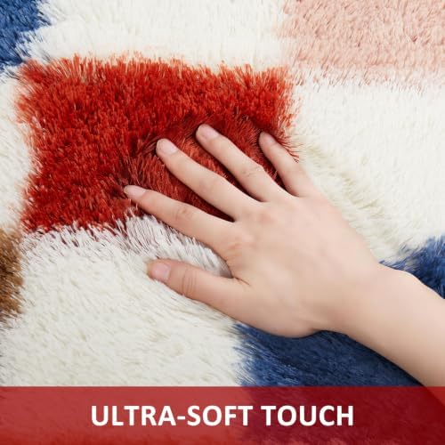 Ophanie Checkered Rainbow Rug for Living Room Bedroom,Colorful Fluffy Soft Cute Fuzzy Area Rugs,Shag Plush Shaggy Bedside Floor 8x10 Furry Carpet for Kids Teen Dorm Decor with Over 99 pcs Pile fibers - Image 2