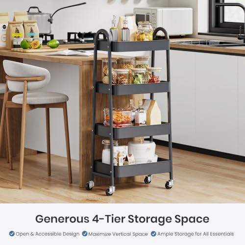 DUMOS 4 Tiers Rolling Utility Cart, Storage Organizer, Shelving Unit - Image 2