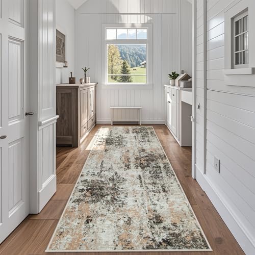 Runner Rugs for Hallways Kitchen 2.6x8 Non Slip Washable Brown Beige by Aelenmu