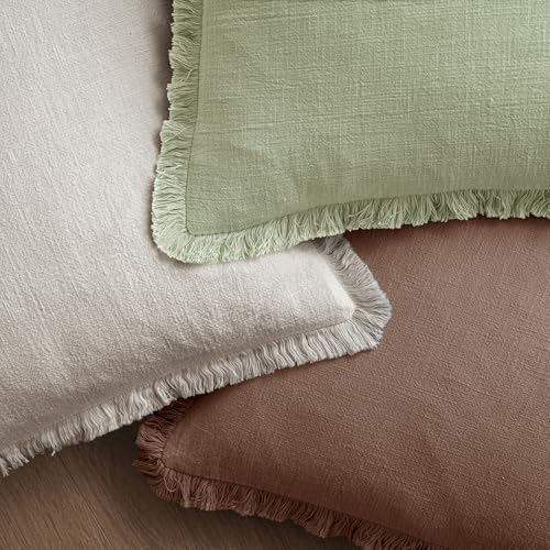 MIULEE Linen Fringe Decorative Fall Throw Pillow Covers Dark Coffee 20x20 - Image 4
