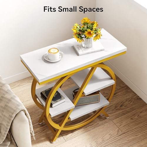 Little Tree End Table, 4-Tier Narrow Faux Marble Side Table - Image 5