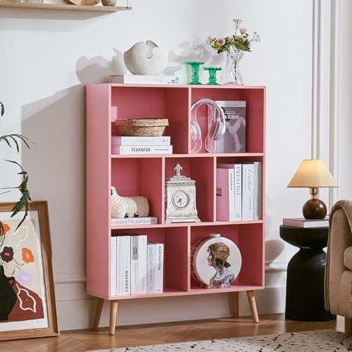 LEYAOYAO Cube Bookshelf, Mid-Century Modern Book Shelf with Legs,Light Pink - Image 4