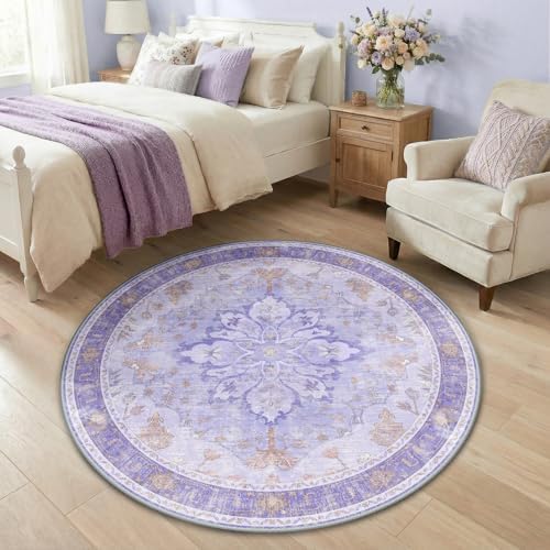 RELEANY Washable Area Rug, Round 4ft, Purple by RELEANY