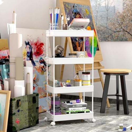 SPACEKEEPER 4 Tier Rolling Cart, Bathroom Cart Organizer with Wheels, White - Image 5