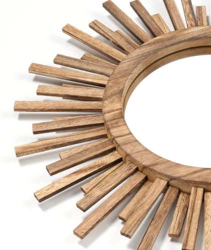 18 Inch Boho Sunburst Mirror, Round Wooden Wall Decor Starburst Sun Mirror for Bedroom, Living Room, Bathroom, Hallway, Balcony, Farmhouse Entryway, Housewarming Gift（Rustic Brown - Image 6