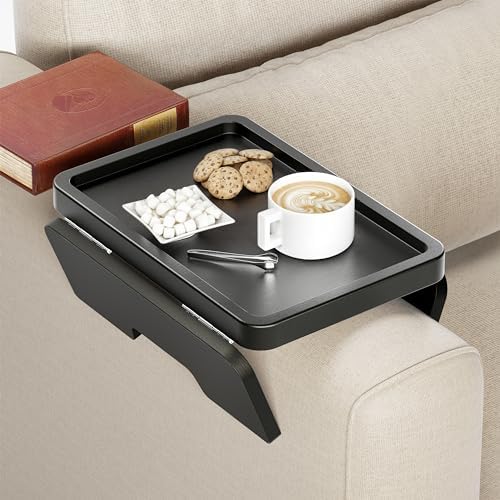 HOLANA Acacia Sofa Arm Tray Table, Double Hinge, Clip-On Couch Tray, Black by HOLANA
