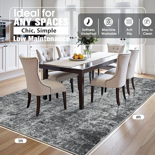 5x8 Area Rugs for Living Room Washable Bedroom Dining Room Black Grey - Image 2