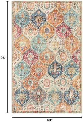 Lahome Moroccan 5x8 Area Rug, Ultra-Thin Washable Rugs for Living Room Bedroom, Soft Large Oriental Non-Slip Non Shedding Throw Large Carpet for Dining Room Office Elise, Cream/Multi - Image 2