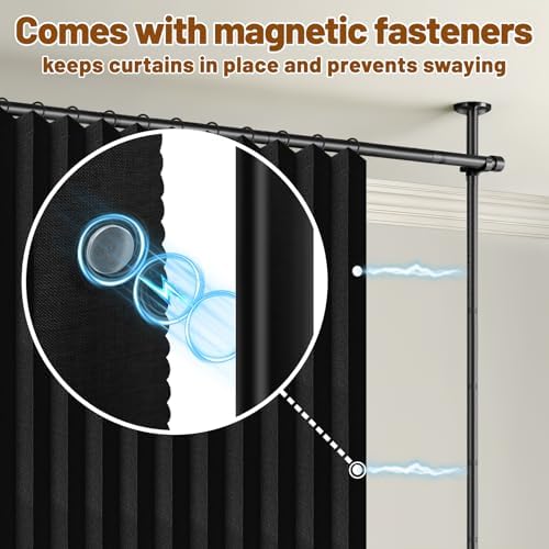 AJAZZ Room Divider Curtain (2 Panels, Black, W100 x L84 in)+ Tension Curtain Rod No Drilling (H) 43-120×(W) 35-200 in, for Privacy/Soundproof Curtains, Heavy Duty Wall Separator - Image 6