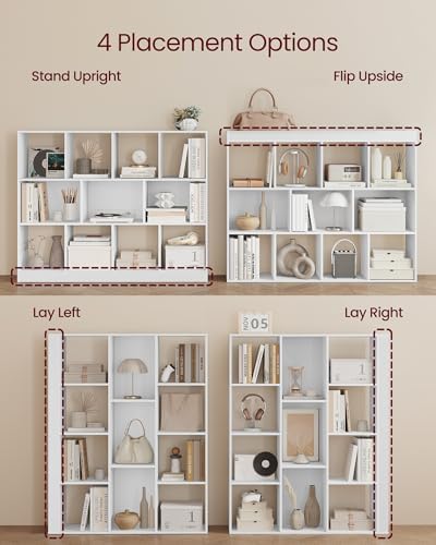 VASAGLE Bookshelf, 12 Cubes Storage Organizer, 49.6 x 9.4 x 39.4 Inches - Image 5