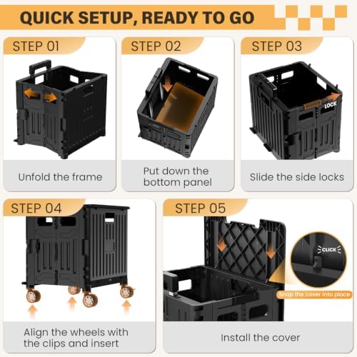 SUNALLY Folding Utility Cart Rolling Crate Handcart Shopping Trolley, Black - Image 7
