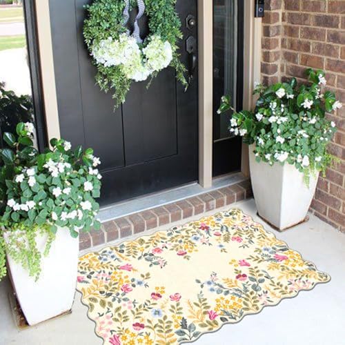 Front Door Mat Outside Entrance 2x3 Beige Colorful Floral Entry Rug - Image 4