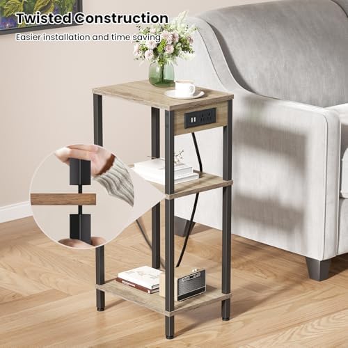 Tall Side Table with Charging Station, 30 Inch Tall End Tables Living Room - Image 5