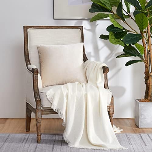 GIGIZAZA Velvet Pillow Covers 22x22 Decorative Pillows Pack of 2 Ivory - Image 6