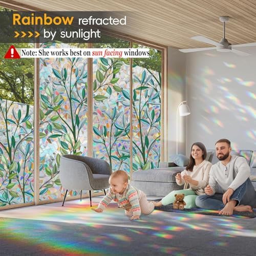 Rainbow Privacy Film with Cutting Line, 3D Decals Stained Glass Window Clings, Static Cling Window Sticker, Suncatcher, 23.6" x 78.7" - Image 3