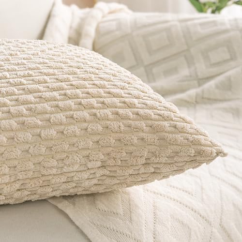 Set of 4 Beige Decorative Throw Pillow Covers 22x22 Inch Corduroy Pillow Covers for Bed Couch Sofa Living Room Soft Square Cushion Cases - Image 7