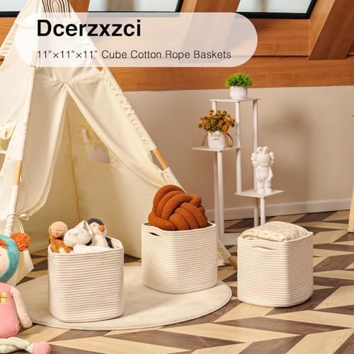 11 Inch Cube Storage Bins, Woven Cotton Rope Basket Off White - Image 6