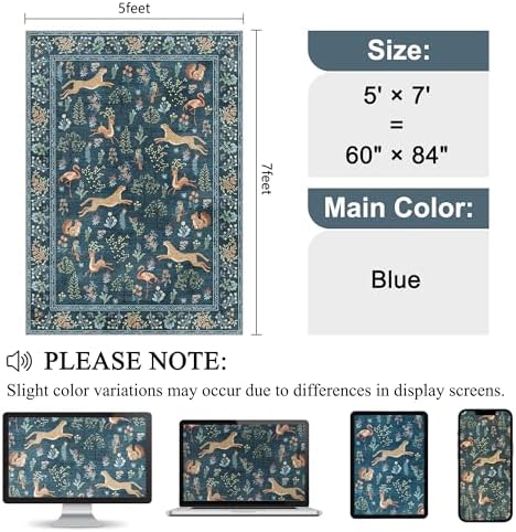 DUKINO 5x7 Area Rugs, Washable Animal Rug for Living Room Non Slip, Blue - Image 2