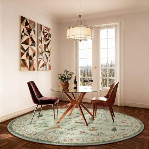 4x4 Round Bedroom Rug Washable: Living Room Rug Stain Resistant Non Slip Low Pile Small Carpet Rugs for Bedroom Kitchen Entryway Living Room Bedside Office Dorm Kids Room Entrance Indoor - Image 6