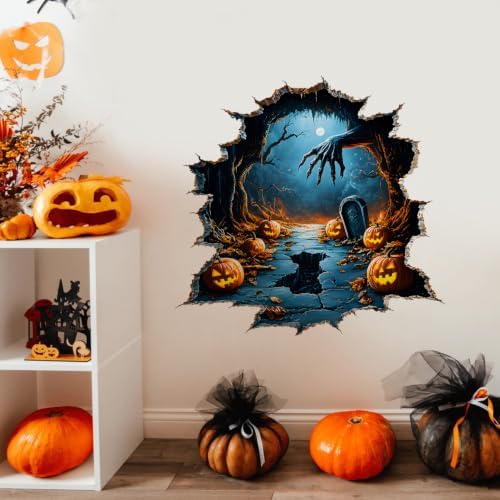 Halloween Graveyard Wall Decals Peel and Stick Haunted Cemetery Stickers, Removable Vinyl Spooky Wall Decor for Party Home Decoration by ANNAQUEEN
