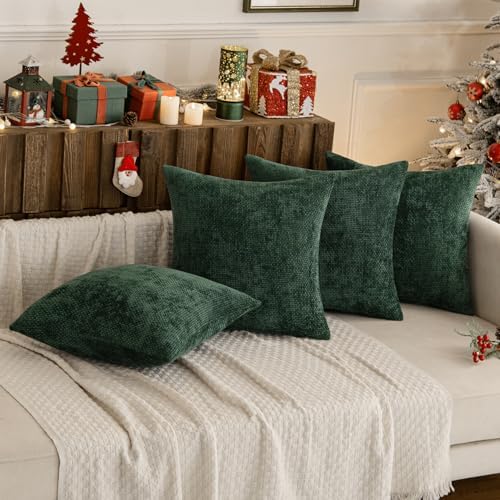 MIULEE Decorative Chenille Pillow Covers Christmas Green 18x18 Pack of 4 - Image 2