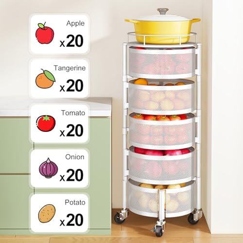 SNTD 5-Tier Fruit and Vegetable Basket Bowls for Kitchen, Rotating, White - Image 5