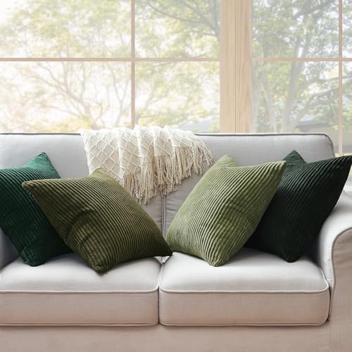 Topfinel Christmas Decorative Throw Pillow Covers Green Series,Winter Fluffy Corduroy Striped Euro Pillows Shams for Couch Bed Bedroom,Western Modern Hunter Green Pillowcase 24x24 Inch Set of 4 - Image 2