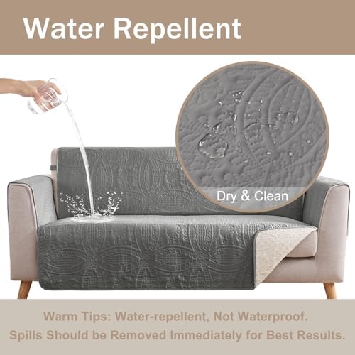 Soft Quilted Couch Cover with Pockets for Extra-Large Sofa, Anti-Slip Sofa Covers Washable for 3 Cushion Pet Friendly, Oversized Sofa Cover Water-Repellent (X-Large Sofa 78", Cool Gray) - Image 3